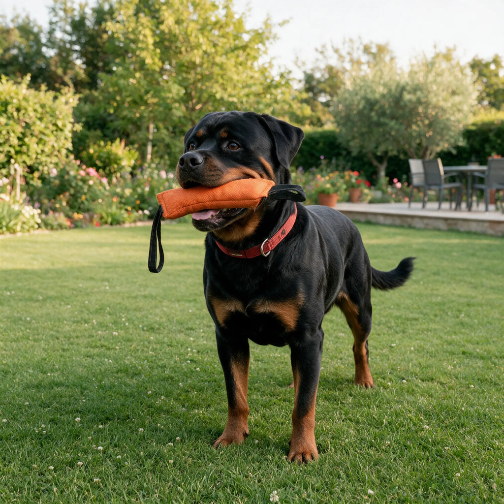 YouToo rapporte fièrement le boudin à tirer orange dans le jardin
